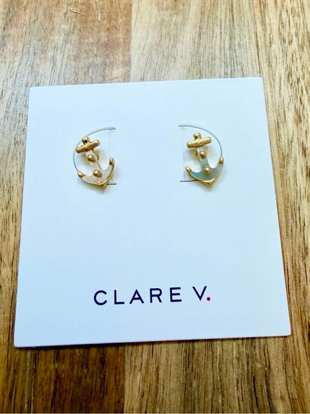 Clare V Anchor Stud Earrings - Vintage Gold/Cream NWT $95